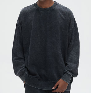 Jersey lavado y envejecido de mezcla de algodón para hombre, sudadera básica con cuello redondo, sudadera holgada con logotipo personalizado, ropa de calle con hombros caídos - Product Image 4