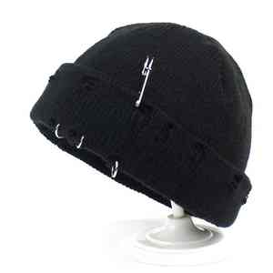Gorro de Punto Rasgado de Moda Urbana con Imperdible, Gorro de Punto Acrílico - Product Image 6