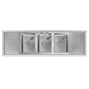 60-Inch NSF Certified Commercial Triple Bowl Bar <strong>Sink</strong> 3-Inch Backsplash Dual Drainboards Low Lead Faucet 304 Stainless-Steel - Product Image 6