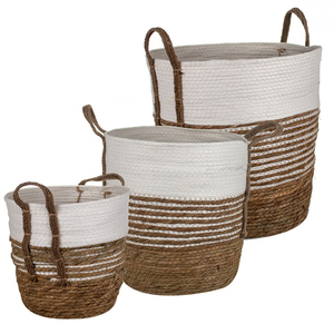 Set Of Wholesale Price Basket Set Cotton and Stitching Seagrass Basket Household Organization <b>Laundry</b> - Product Image 1