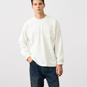 T-shirt à manches longues personnalisé 100 coton T-shirts personnalisé poids lourd surdimensionné Long T-shirt tissu uni de couleur blanche - Product Image 6