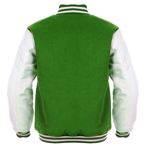2025 Letterman lycée Football Style vert laine corps blanc cuir manches classique avec CollegeBaseballjacket pour hommes - Product Image 2