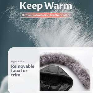 Veste parka d'hiver à capuche en laine pour femmes de style unique avec fermeture à glissière et garniture en fourrure - Product Image 6