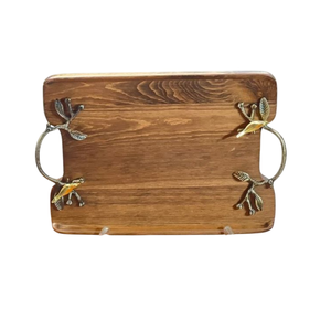 Plateau en bois classique motif Floral poignée en métal personnalisable restauration utiliser vaisselle nourriture Dessert plateau de service pour hôtel à la maison - Product Image 3