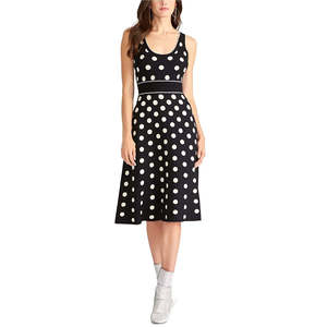 Abito da donna Rachel Rachel Roy nero a pois taglia XL, linea ad A, vita naturale, lavabile, con cerniera e maniche a lanterna, ideale per il giorno del club - Product Image 1