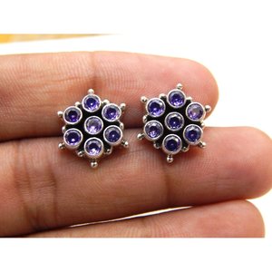 Pendientes de tuerca finos de Plata de Ley 925 hechos a mano, piedra preciosa de circón púrpura facetado, pendiente de circón púrpura, regalo elegante para - Product Image 3