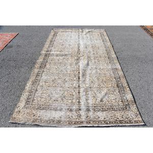 พรมตุรกีโบราณขนาดใหญ่ 5.4x9.5 ฟุต พรมขนสัตว์สีเบจ - Product Image 1