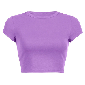 Vente en gros de t-shirt de haute qualité 220GSM en jersey doux avec épaules tombantes et demi-manches haut court décontracté pour femmes en coton - Product Image 6