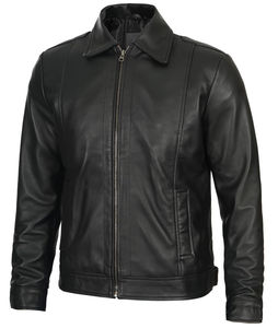 Venta al por mayor de alta calidad negro genuino chaqueta de cuero de piel de cordero para los hombres de moda de invierno al aire libre chaqueta de cuero de manga larga - Product Image 3