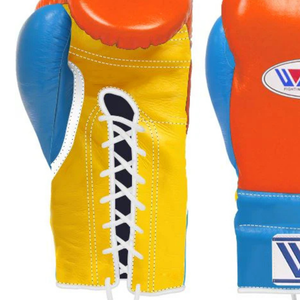 ถุงมือชกมวยแบบผูกเชือก Winning สีส้ม เหลือง ฟ้าอ่อน หนังพรีเมียม สำหรับฝึกซ้อมและแข่งขัน ระดับมืออาชีพ ขนาด 8oz 10oz 12oz - Product Image 2