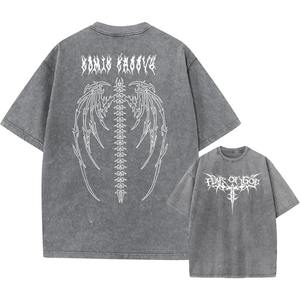 2025 camisetas de gimnasio Vintage de lavado ácido de gran tamaño para hombres y mujeres 100% camisetas de entrenamiento de algodón ropa Unisex de moda callejera - Product Image 4