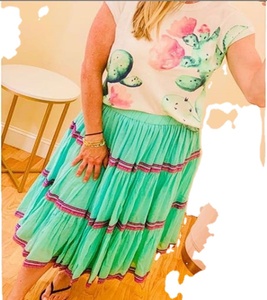 Mid-Waist Light Cotton Lining Cotton Lace Tiered Skirt <b>Indian</b> Crafted with Elasticated - Product Image 2