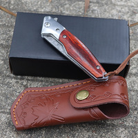Couteau de survie Hongrui, nouveau design, couteau de chasse pliable en acier Damas, manche en bois de rose de haute qualité pour le camping, avec étui en cuir
