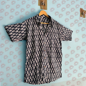 Camisas de hombre con estampado de bloque de mano de algodón 100%, camisa de playa con estampado Floral ligero para hombre - Product Image 6