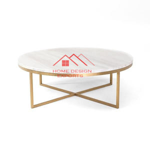 Table basse en métal et marbre de style design pour salon, avec cadre en métal finition or - Product Image 2