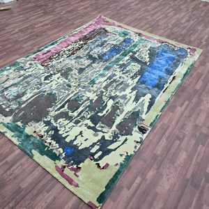 Alfombra de lana con mechones a mano de calidad superior al por mayor, diseño abstracto geométrico, tamaños personalizables, alfombra Premium hecha a mano - Product Image 1