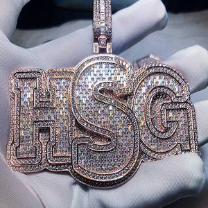 VVS Moissanite Hip Hop redondo y Baguette corte diamante hielo fuera joyería colgante para hombres 925 plata esterlina - Product Image 4