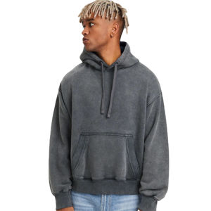 <b>Men's</b> Oversize 450 Gsm Thick Pullover Hoodies Winter Solid Hooded Fit 100% Organic Cotton Acid <b>Washed</b> Fleece OEM Service - Product Image 2