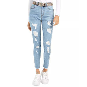 Pantaloni Skinny Strappati in Denim Blu per Ragazzi, Stile High Street, con Cintura, Lavabili, Traspiranti, Taglia XL, Moda Vintage con Logo in Vita - Product Image 1