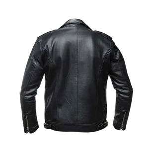 แจ็กเก็ตหนัง PU เข้ารูปคอตั้งมีซิปสีล้วนสำหรับผู้ชาย - Product Image 2