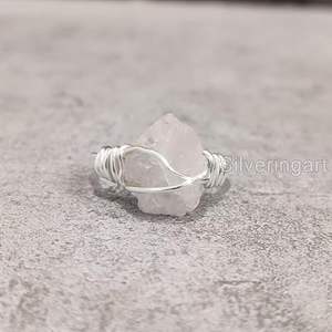 Rough <b>Womens</b> <b>Ring</b> Natural Rose Quartz Gemstone April Birthstone Wire Band Christmas Handmade Jewelry 925 Sterling Silver <b>Ring</b> - Product Image 4