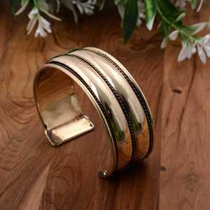 Style Vintage bohème ethnique ton or manchette réglable pour Bracelet fabriqué à la main en laiton Mandala Art imprimer bijoux de mode pour femmes - Product Image 4