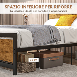 HOMCOM-Estructura de cama de madera y acero con listones de estilo industrial, tamaño Queen, 140x200cm - Product Image 5