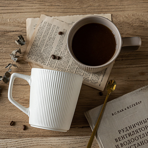 Elegant Nordic Embossed Ceramic Mug with Vertical Stripes for Hot Beverages - Product Image 2