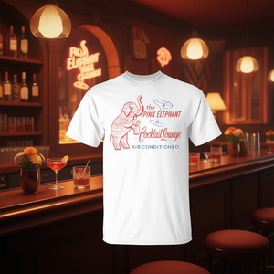 T-shirt promotionnel vintage rose avec motif éléphant rétro et boîte d'allumettes, idéal pour les cocktails et les soirées lounge - Product Image 2