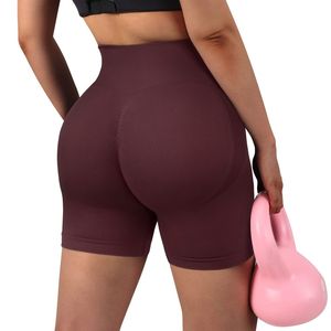 Venta al por mayor transpirable Mujer gimnasio entrenamiento ropa deportiva patrón sólido Yoga y correr ciclismo pantalones cortos de cintura alta ecológico - Product Image 3