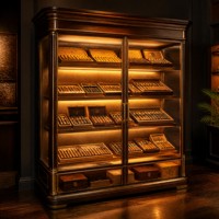 Vitrine de présentation en bois et verre pour cigares, humidificateur, comptoir de magasin, étagère sur mesure, MOQ 1 pour les boutiques de cigares et de tabac