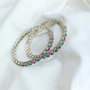 Aasma 925 Silver Bangle with Semi-Precious <b>Ruby</b> & Emerald Stones Single Piece Crystal <b>Bracelet</b> - Product Image 4