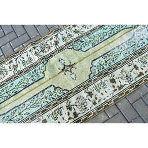 Alfombra Turca Vintage de Lana Azul, 2.9x7.4 pies (88x226 cm) - Product Image 5