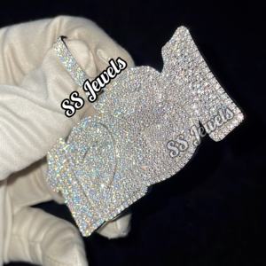 VVS Moissanite diamante personalizable pequeño colgante de moda estilo Hip Hop collar Número de la suerte letra rodio plateado joyería fina - Product Image 3