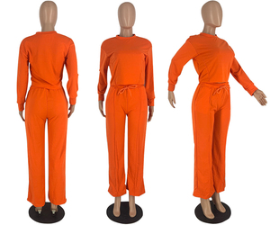 Haut court décontracté à manches longues pour femmes, pantalon de survêtement à capuche néon avec cordon de serrage, ensemble d'automne pour femmes, tenues deux pièces 2025 - Product Image 3
