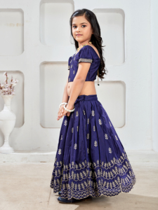 Shoryam Fashion, style Bollywood, ensemble de robe longue ethnique pour filles, Lehenga Choli bleu marine, bord festonné, pour fête et cérémonie - Product Image 6