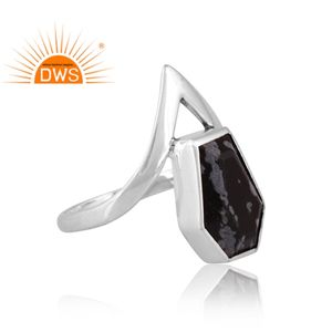 Design vintage 925 argent naturel flocon de neige obsidienne pierre précieuse bague pour femmes Design personnalisé bijoux pour femmes cadeau pour elle - Product Image 4