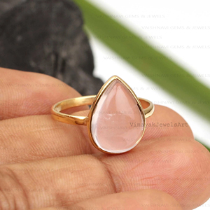Boho Minimalist 925 Sterling Silver 18K Gold Plated Eternity Vermeil Classics Design Natural <b>Rose</b> <b>Quartz</b> <b>Ring</b> 10x14mm Fine <b>Rings</b> - Product Image 4
