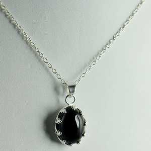 Navya Craft Handmade 925 <b>Solid</b> Sterling <b>Silver</b> Pendant Chain <b>Necklace</b> Black Onyx January Birthstone Christmas Gift for Women - Product Image 2