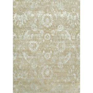 Alfombra Rectangular Kavi's Beige y Marrón de Lana y Seda de Bambú Anudada a Mano con Patrón Floral para Hogar o Pasillo, Alfombras Jaipur FR-Esk-624 - Product Image 1