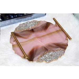 Grand plateau roulant personnalisé en agate géode irrégulière poignées de moule en résine époxy silicone planche à fruits plateau de service table basse - Product Image 3