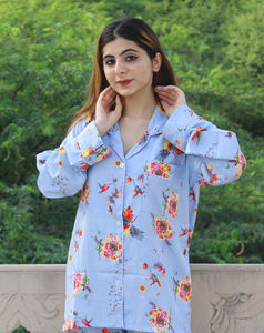 Conjunto de pijama informal tejido de seda 100% transpirable para mujer, estampado Floral bohemio, ropa cómoda de noche diaria para la brisa del verano - Product Image 1