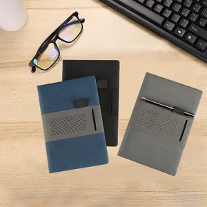 Bloc-notes A5 à couverture rigide en cuir PU, carnet de notes avec porte-stylo et porte-cartes