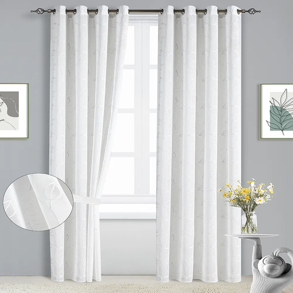 Werkslieferung Schleier-Vorhangpaneele graue Farbe bestickte durchsichtige Polyester-Bandwände Vorhänge