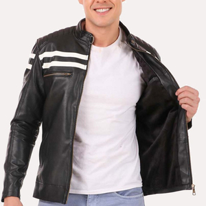 Precio bajo, entrega rápida, estilo cremallera, chaqueta de motorista para hombre, recién llegada, impermeable, diseño OEM, chaqueta de cuero, Parte delantera personalizada - Product Image 5