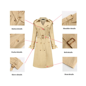 เสื้อกันลมมีเข็มขัดสำหรับผู้หญิงเสื้อโค้ทผ้าฝ้ายแขนยาวคอปกเสื้อโค้ทแบบคลาสสิกกระดุมสองแถว - Product Image 4