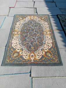 Alfombra Oushak azul marino 9x12, alfombra turca grande de gran tamaño con patrón abstracto, alfombra turca otomana con estampado abstracto Beige - Product Image 3