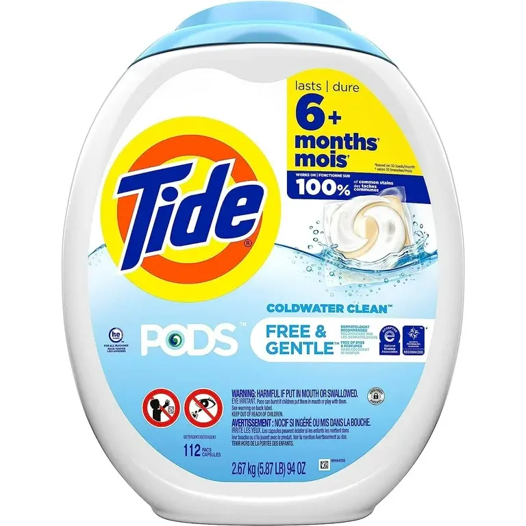 Tide PODSフリーで優しい液体ランドリー洗剤、低刺激性、無香料、112カウント