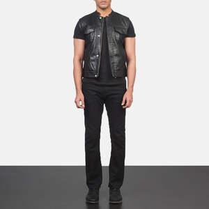 Gilet en cuir noir Atlas Moto respirant, imperméable, coupe-vent, réfléchissant, personnalisé, en toile de denim de haute qualité, grandes tailles disponibles, imprimé - Product Image 3