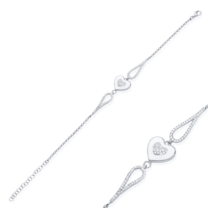 Heart Design White Enamel Clear Zircon Turkish Handcrafted Rhodium & Gold Plated <b>Charm</b> <b>Bracelet</b> 925 Sterling <b>Silver</b> Jewelry - Product Image 2